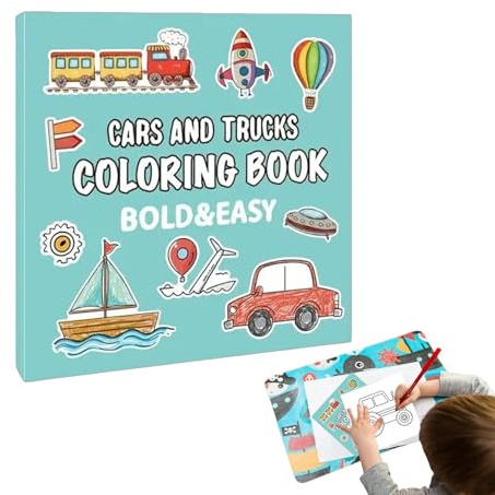 Rrlihjgu Libro para colorear de automóviles,Libro para colorear camiones,Libro de pintura de coches de dibujos animados - Libro creativo de pintura de automóviles de dibujos animados, libros para