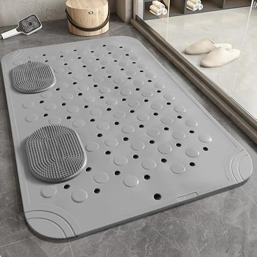 OT-NVWOZR Alfombrilla de ducha antideslizante, 50 x 32 cm, alfombrilla antideslizante con masaje para pies, alfombrilla de baño de silicona con ventosa, resistente al moho, lavable a máquina, para