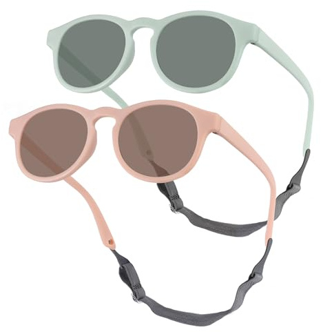 TYSM-CC 2 Paires de Lunettes de Soleil pour Bébés et Enfants de 0 à 3 Ans Verres Polarisés Haute Définition, Monture en Silicone Douce Réglable et Protection UV 400 Totale, Incassables et Confortables