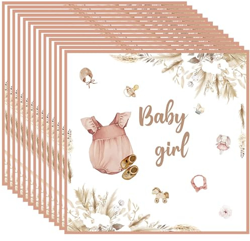 Parti av 20 pappersservetter för flickbebis, 16,5 cm, bordsdekorationer för baby shower, födelsedagsfest - Rosa