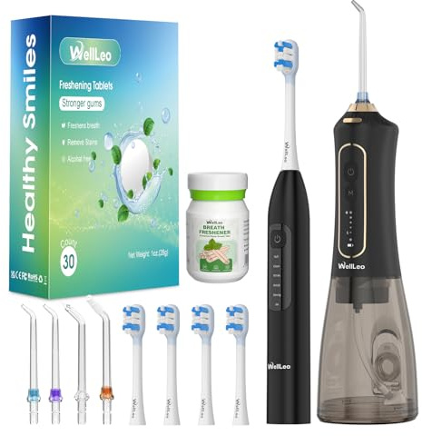 Cordless Water Flosser with Electric Toothbrush Combo and Freshening Refilled Tabs —Dual 5 Modes Rechargeable Oral Care for Braces, Teeth Cleaning, IPX7 Waterproof for Travel and Home Use
