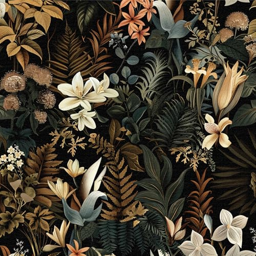 LZH-LP Självhäftande tapeter, vit lilja blomskog skog djur växt blomma dra av och klistra fast kontaktpapper, 44 x 300 cm växttryck botaniskt blomtryck avtagbar tapet dekorativ folie