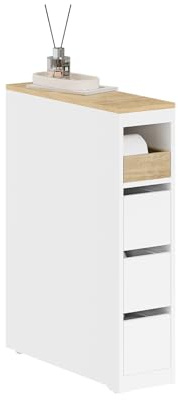 SoBuy Mueble Baño Estrecho con Ruedas, Mueble Auxiliar Baño de 20cm con 3 Cajones, Armario Estrecho para Baños Pequeños, WC y Cocina, Blanco, 60x20x82,3cm, BZR54-K-W