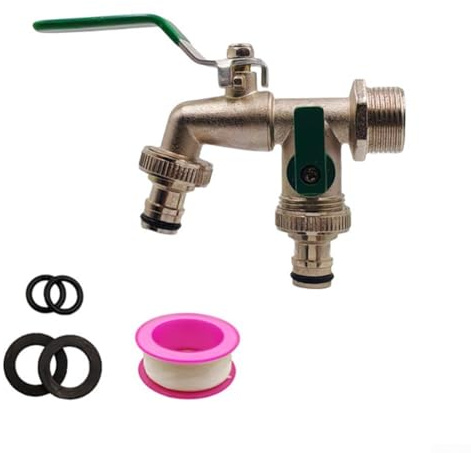 Connettore per tubo da giardino a due uscite in lega di zinco da 3/4 pollici, con doppio rubinetto, resistente al gelo e a prova di perdite, per irrigazione, barili di pioggia, irrigatori e lavatrici