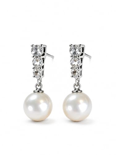 Etnirothbw Pearl Earrings for Women – 10mm White Pearl Drop Earrings with Cubic Zirconia Bar, 925 Sterling Silver Posts, Hypoallergenic Dangle Earrings, Elegant Gift Jewellery