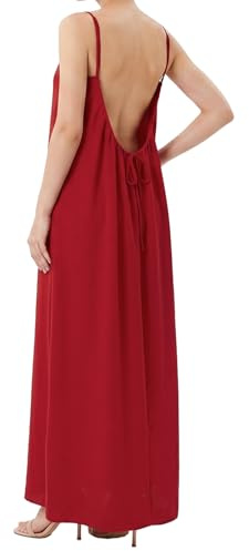 IHCEMIH Robe d'Été Femme Longue Dos Nu - Caraco Bretelles Spaghetti Fluide sans Manches - Maxi Dress Bohème Chic Plage Vacances Casual Décontractée Couleur Unie Confortable
