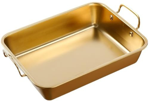 Non-stick-panna – paellapanna i rostfritt stål med en diameter på 25 cm, djup fiskpanna med dubbla handtag, liten kopparpanna för enkel servering och matlagning.