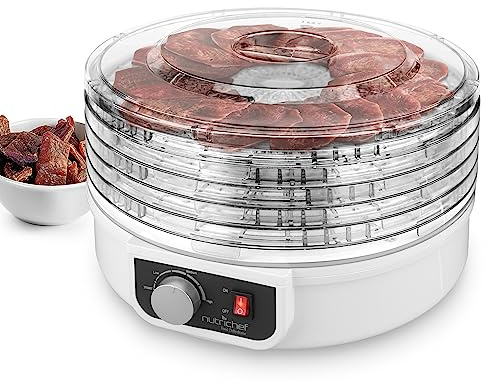 NutriChef Food Dehydrator Machine | Dehydrate Beef Jerky, Meat, Mushrooms, Fruits & Vegetables | Great For Home Use | Uses High-Heat Circulation for Even Dehydration | 5 Easy to Clean Trays | White