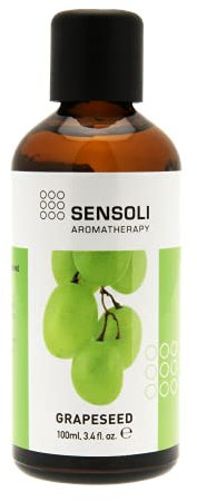 SENSOLI Huile de pépins de raisin 100 ml – Huile hydratante naturelle non parfumée pour soins des cheveux et du corps – dans un flacon en verre marron