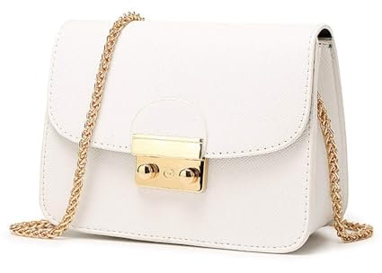 VINBAGGE Damen Umhängetasche Kleine Schultertasche Kette Tasche Clutch Mini Vintage Crossbody Bag für Hochzeit Party Disko - Weiß