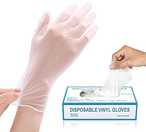 EXTSUD Guantes de Vinilo Desechables, 100PCS Guantes de PVC Transparentes, sin Polvo, sin Látex, Apto al Servicio de Alimentos, Limpiar, Talla XL