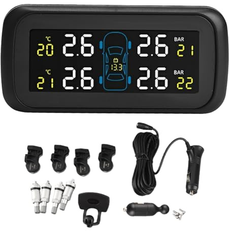 Keenso TPMS Reifenüberwachungsset, Auto TPMS Reifendruckkontrollsystem LCD Zigarettenanzünder USB 4 Interner Sensor Reifendruckkontrollsystem Radteile