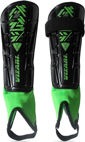 Vizari Malaga Football Shin Pads - Adults & Kids With Superior Ankle Support - Non-Slip Adjustable Straps for Men and Women, Black/White Large