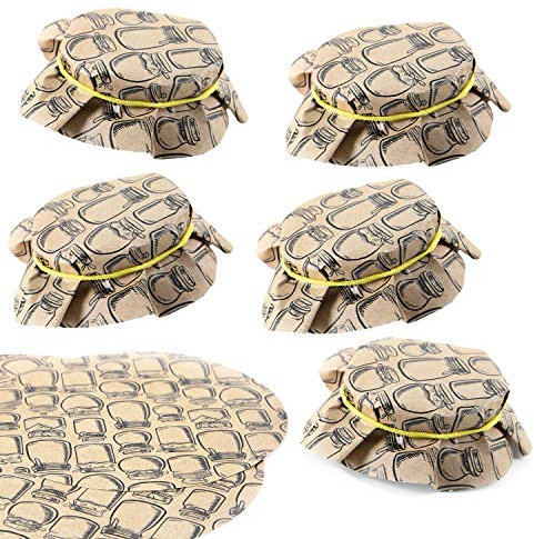 Logbuch-Verlag - 10 copri vasetti per marmellata in carta riciclata vintage, centrino per barattoli con elastico, rotondo con 14,8 cm di diametro, colore marrone e nero