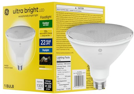 GE Ultra Bright LED Light Bulb, 120 Watt, PAR38 Outdoor Floodlight, Daylight (1 Pack)