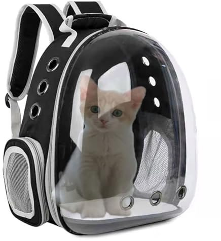 Mochila de Transporte de Animales, cápsula Espacial Transparente para Mascotas, Mochila de Burbujas para Perros pequeños, Gatos, Transporte de Viaje Aprobado por aerolíneas (Negro)