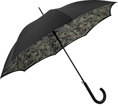 Fulton John Lewis Archive Birds Bloomsbury Black Walking Umbrella Auto Open Button Double Lining