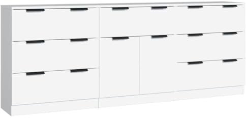 vidaXL Sideboard 3-TLG. Kommode Anrichte Schrank Beistellschrank Mehrzweckschrank Standschrank mit Schubladen Türen Weiß Holzwerkstoff