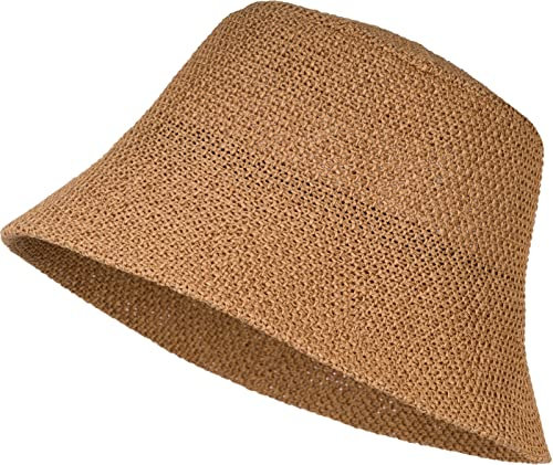 styleBREAKER Damen Papierstroh Sonnenhut | Faltbarer Fischerhut | Leichter Bucket Hat mit Schweißband | Sommerhut mit Krempe als Sonnenschutz für Outdoor Strand Freizeit, Braun
