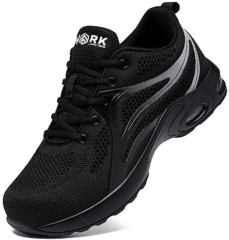 LARNMERN Chaussures de Sécurité Hommes Chaussures de Travail Confortable Baskets de Securite Amorti Coussin d'air Mode Embout en Acier Chaussure Legere Protection Baskets Industrie (Noir, 41.5EU)