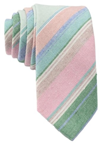 Otis & Oliver Skinny Tie Cotton Striped Modern Necktie Great for Weddings, Dances, Missionaries, Dads, Grooms and Groomsmen (Palm Springs)