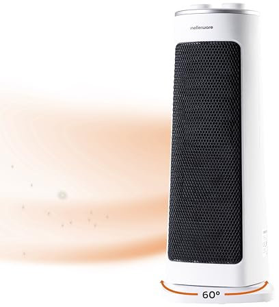 Mellerware - Calefactor Cerámico Oscilable Homy! 2000W | 3 Funciones (Incluido Ventilador) | Termostato Regulable | Apagado automático | <40dB | Compacto | Sistema Antivuelco | 20m2