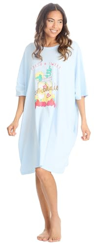 GM Apparel Women’s Oversized Sleep T-Shirt Short Sleeve Nightshirt Pyjama Top Loose Baggy Nightie Ladies 100% Cotton Slogan Printed One Size (BLUE)