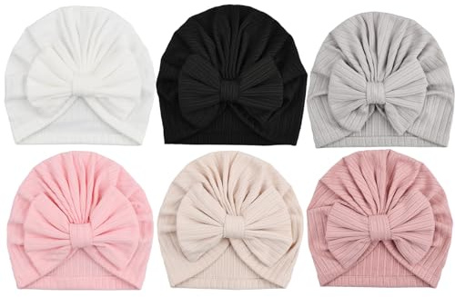Anseom Sombreros y Gorras para Bebés Gorros Turbantes Elásticos con Lazo Niñas Elásticos Beanie Gorro Bebés Guardería Hospital Sombreros 6 Pcs