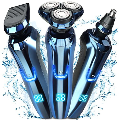 Electric Razor for Men, IPX7 Waterproof Wet & Dry Cordless Shaver, 120 Min Shaving with Precision Trimmer, Nose Hair Trimmer, LED Display, Travel Lock