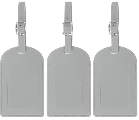 PATIKIL 3 Piezas Etiquetas de Equipaje de Cuero PU, Identificador de Maletas Etiquetas para Maletas de Viaje Etiqueta de Privacidad con Hebilla Ajustable para Maletas, Mochilas, Gris