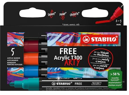 STABILO - marcador acrílico - FREE Acrylic T300 | ancho de línea 2-3 mm, pack de 5, URBAN