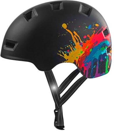 Crazy Safety Rampage Schwarzer Splash | Fahrradhelm, Skateboardhelm, Inlinerhelm und BMX-Helm | Fahrradhelm für Männer, Frauen und Kinder | L (57-61cm) | Verstellbarer Helm für Skater und Radfahrer