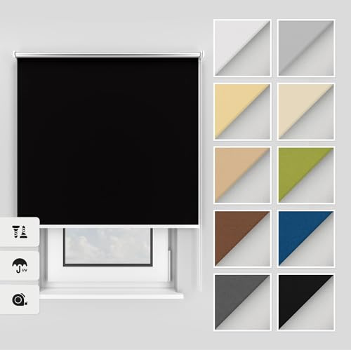 Estika Tenda a rullo oscurante termica con foratura - 170 x 220 cm - Nero - montaggio a soffitto o parete, per interni, per finestre, protezione solare