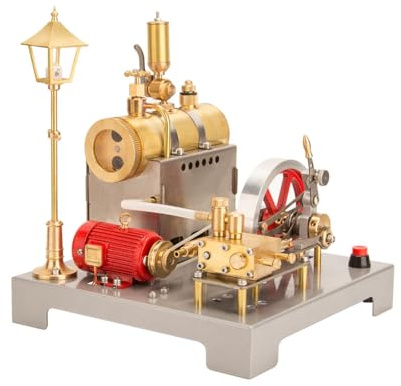 ControlCraze SE-02 Reversible Horizontal Steam Engine Kit with Boiler, Generator, and Street Lamp - 100PCS Educational Model for Adults, DIY Stationary Engine Science Kit