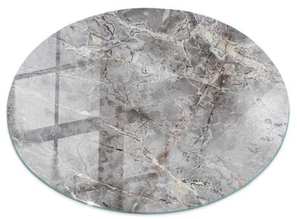 Tulup XXL Tischplatte ⌀ 80 cm Gehärtetes Glas Modernes Design Dekoration Geschliffene Kanten Tafelglas für Küche und Esszimmer Auswechselbare Platte - Motiv Natürlicher Marmor