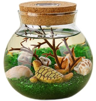 Saim 4.33 Inch Glass Terrarium with LED Light & Cork Lid, Transparent Tabletop Glass Planter Jar for Succulent, Hydroponic Plants, Air Plants - DIY Water Planting, Home Office Decoration Crafts