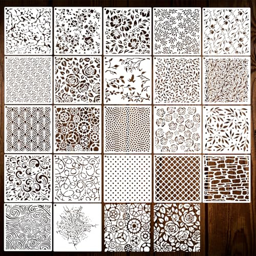 OOTSR 22pcs Geometric Stencils for Crafts Reusable, 6 Art Template for Painting on Wood Wall Furniture Decor Paint Supplies