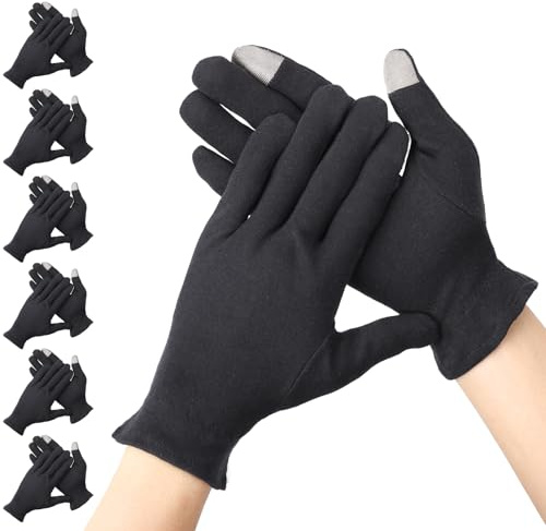 Segbeauty Guantes Hidratantes Durante la Noche, 6 Pares Guantes Algodon Dermatitis Negros, Reutilizables y Cómodos, para Pantalla Táctil, Dormir con las Manos Secas (L)