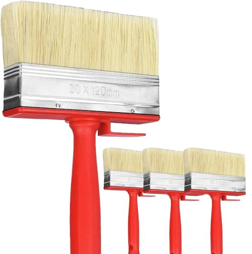 Pennello piatto, pennello da muro, pennello per velature, per olio di legno rosso, vernici a base di solvente e velature, pennelli da 120 mm x 30 mm, 3 pezzi