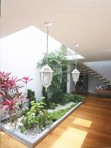 TEKHOME Lampada da Soffitto da Esterno E27 Bianca – Lanterna Sospesa IP55 in Alluminio e Vetro, Stile Classico per Balcone, Terrazza, Giardino e Ingresso ES40-B