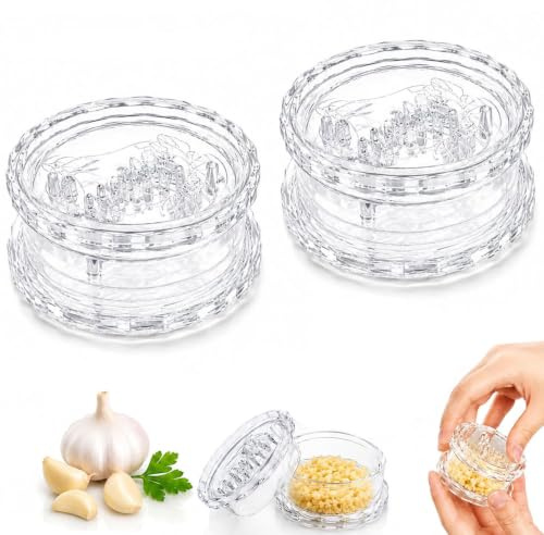 2PCS Clear Manual Garlic Twister & Mincer, Multi-Functional Garlic Press Grinder for Ginger, Onion, Nuts, Leak-Proof Large Capacity, Easy Twist, No Mess, Dishwasher Safe