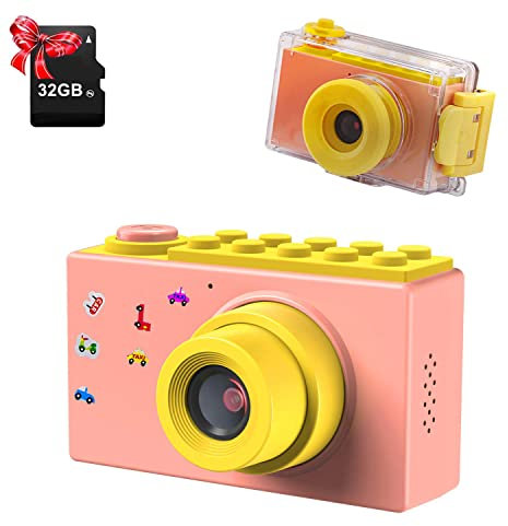 ShinePick Impermeable Cámara Fotos Niños, Zoom Digital de 4X / 8MP / 32GB Tarjeta / 1080HD / 2 TFT LCD de la Pantalla Camara Fotos Infantil (Rosa)