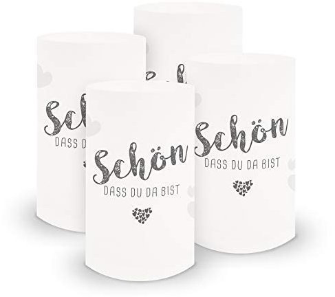 itenga 6X Windlicht Tischlicht aus Folie I Schön DASS du da bist I 10,0 x 21,0 cm I ideal als Tischdeko für Jede Feierlichkeit I geeignet für Teelichter oder LED-Kerzen (Grau)