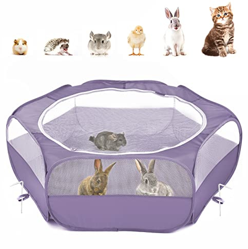 Pawaboo Parc pour Petits Animaux, Enclos Pliable Parc avec Fermeture Éclair pour Animal de Compagnie, Cages Tente Clôture d'exercice Transparente Respirante pour Chien, Chat, Lapin, Violet