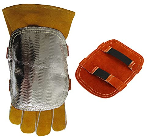 Guante de Soldadura, Almohadilla de Mano de Soldadura Trasera Aluminizada, Protector de Brazo de Guante de Cuero de Vaca para Altas Temperaturas, Guante de Soldador Aislante Térmico para Soldadura, Ca