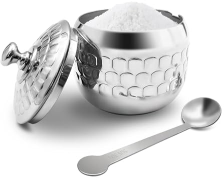 XHKDSYMC Stainless Steel Sugar Bowl Coffee Seasoning Jar Condiment Pot Spice Container Canister Cruet with Lid and Spoon