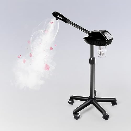 Retain time Vaporizador facial profesional, vaporizador facial en ruedas de pentagrama con más vapor, altura ajustable para lugares de cuidado personal y profesional.