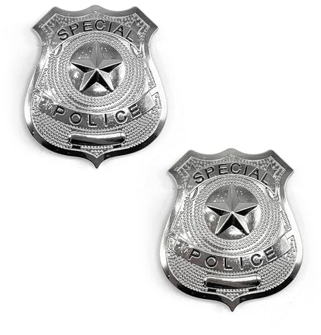 UILYNIU 2 Piezas Insignia de la Policía, Placa De Policía, Juego de Simulación Policía Insignia, Insignia, Policiales Juguete de Juego, Policía Accesorios de Disfraces para Carnaval Halloween (Plata)