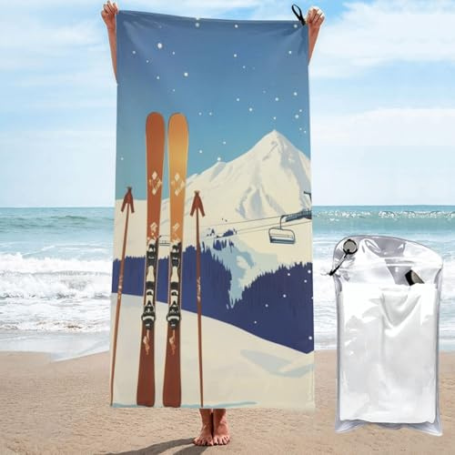 Mexpekil Ski Slope Large Beach Towels for Adults Sand Free Microfibre Beach Towel Quick Dry Bath Towel Lightweight Travel Towel with Bag for Gym Camping Swim Yoga 80x160cm