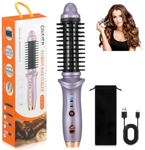 Cordless Curling Iron Brush,Portable Curling Iron with 3 Temperature Settings,Rechargeable Heat Styling Curling Brush for Men and Women,Mini Hair Curler with Negative Ion for Travel